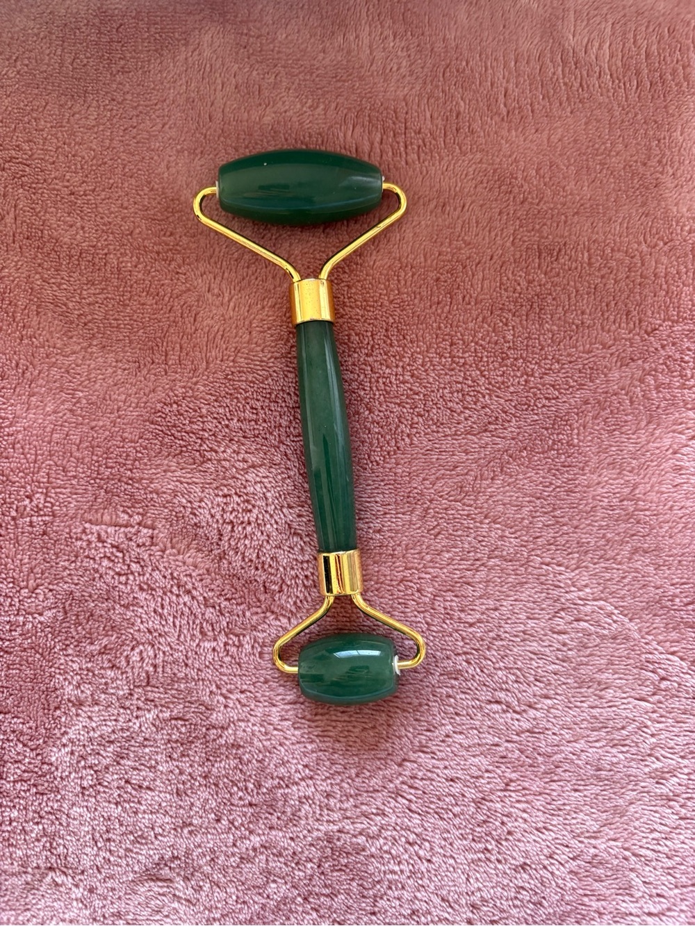 Green Jade Facial Roller with Gold Accents - Beauty Tool